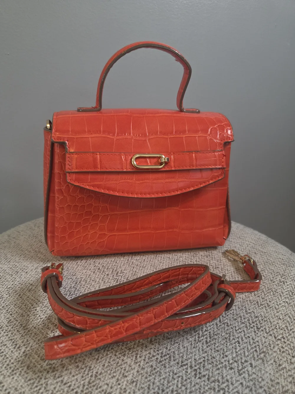 a new day Orange Croc-Embossed Top-Handle Satchel with Detachable Strap